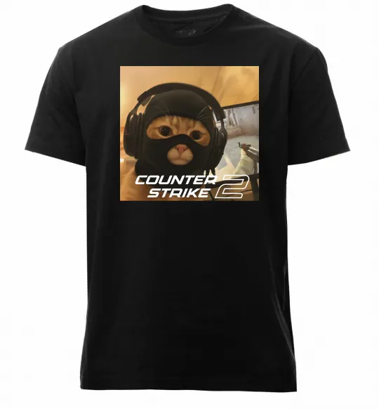 Мужская премиум футболка Cat terrorist CS Черный фото