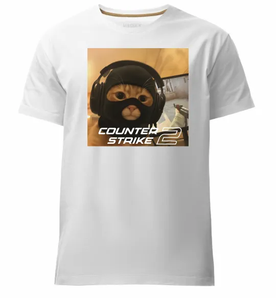 Мужская премиум футболка Cat terrorist CS Белый фото