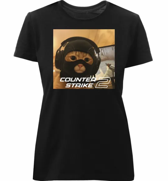 Женская премиум футболка Cat terrorist CS Черный фото