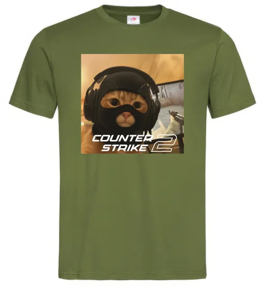 Мужская футболка Cat terrorist CS Оливковый фото