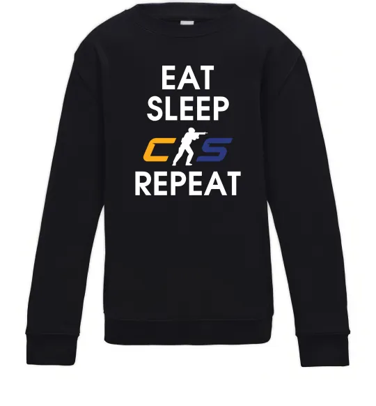 Детский Свитшот Eat sleep CS repeat Черный фото