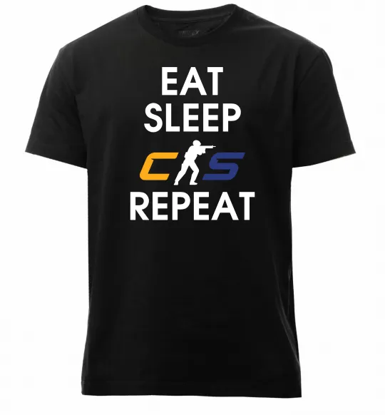 Мужская премиум футболка Eat sleep CS repeat Черный фото
