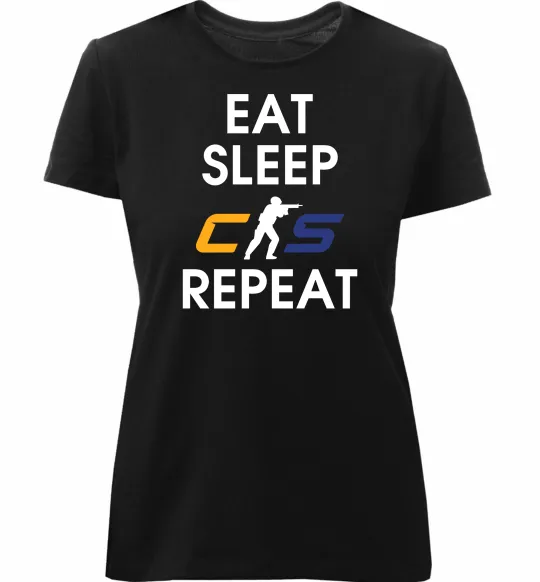 Женская премиум футболка Eat sleep CS repeat Черный фото