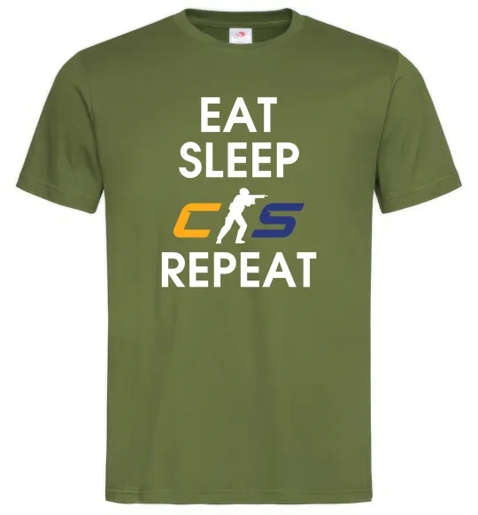 Мужская футболка Eat sleep CS repeat Оливковый фото