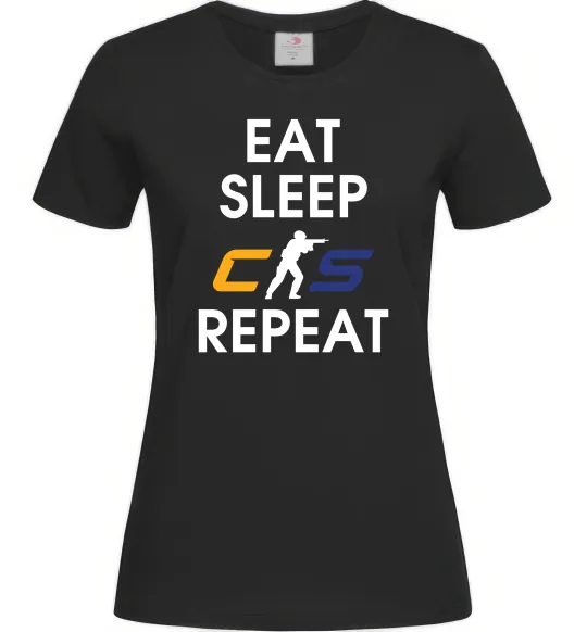 Женская футболка Eat sleep CS repeat Черный фото