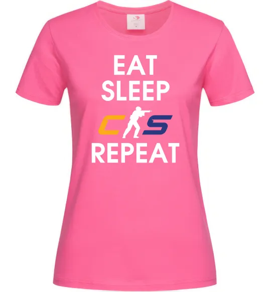 Женская футболка Eat sleep CS repeat Ярко-розовый фото