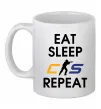 Чашка керамическая Eat sleep CS repeat Белый фото