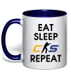Чашка с цветной ручкой Eat sleep CS repeat Глубокий темно-синий Чашка с цветной ручкой Eat sleep CS repeat Глубокий темно-синий фото