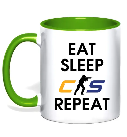 Чашка с цветной ручкой Eat sleep CS repeat Лаймовый фото
