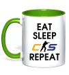 Чашка с цветной ручкой Eat sleep CS repeat Лаймовый фото