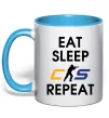 Чашка с цветной ручкой Eat sleep CS repeat Голубой Чашка с цветной ручкой Eat sleep CS repeat Голубой фото