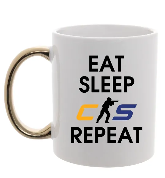Чашка с цветной ручкой Eat sleep CS repeat Золото фото