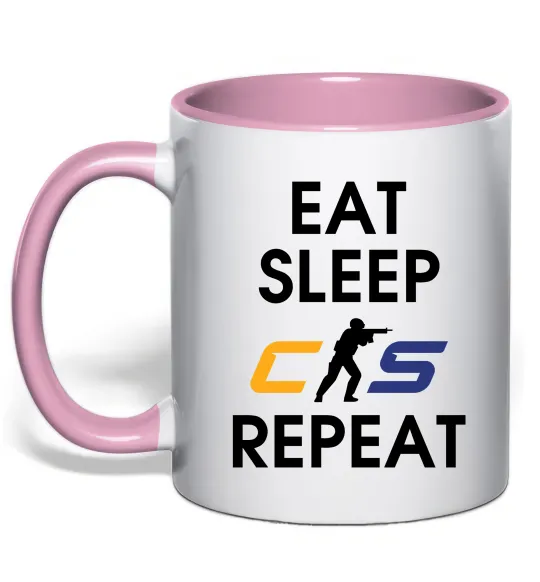 Чашка с цветной ручкой Eat sleep CS repeat Нежно розовый фото