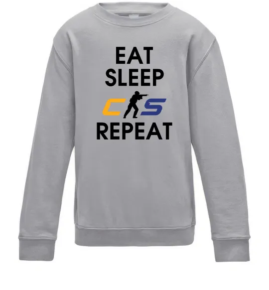 Детский Свитшот Eat sleep CS repeat Серый меланж фото