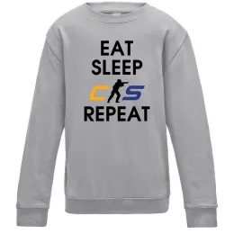 Детский Свитшот Eat sleep CS repeat Серый меланж фото
