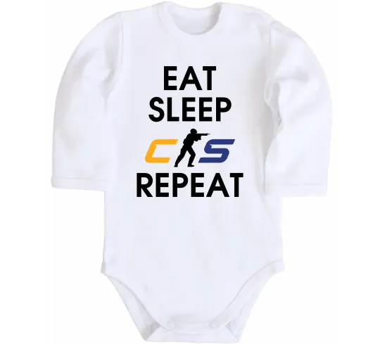 Детский боди Eat sleep CS repeat Белый фото
