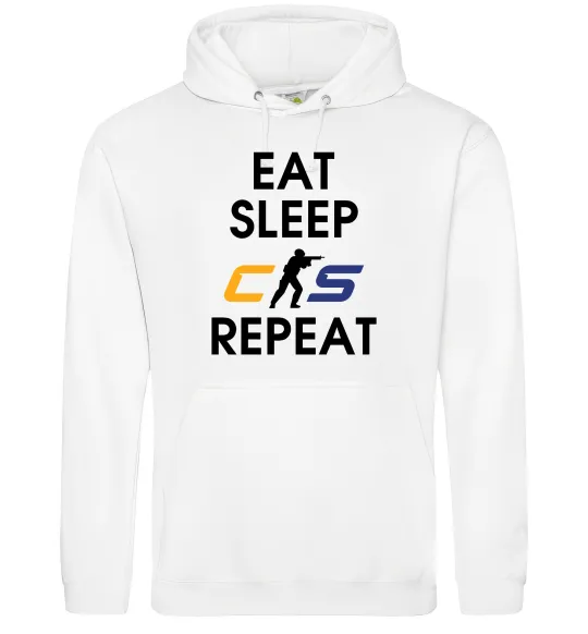 Мужская толстовка (худи) Eat sleep CS repeat Белый фото