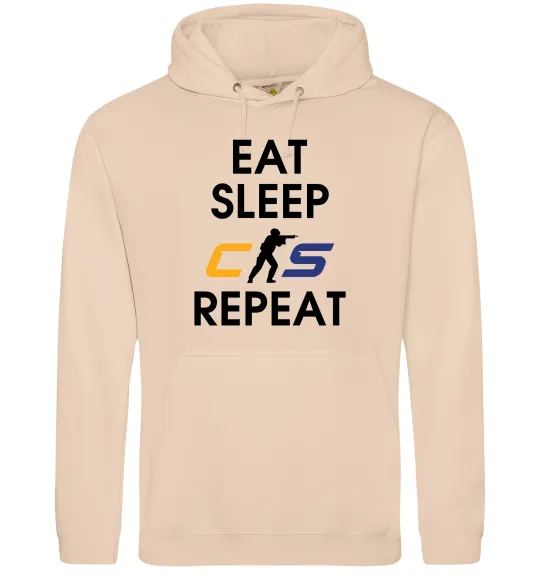 Мужская толстовка (худи) Eat sleep CS repeat Песочный фото