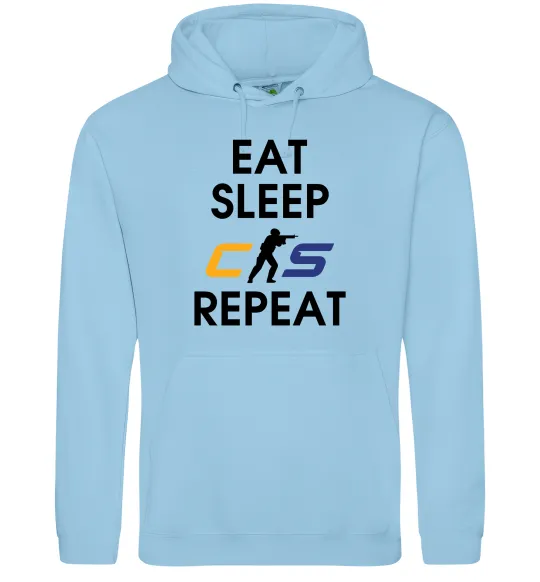 Чоловіча толстовка (худі) Eat sleep CS repeat Блакитний фото