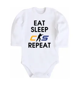 Дитячий бодік Eat sleep CS repeat Білий фото
