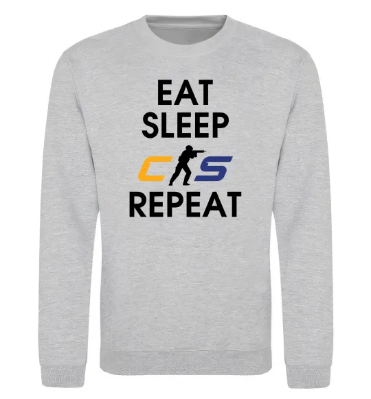 Свитшот Eat sleep CS repeat Серый меланж фото