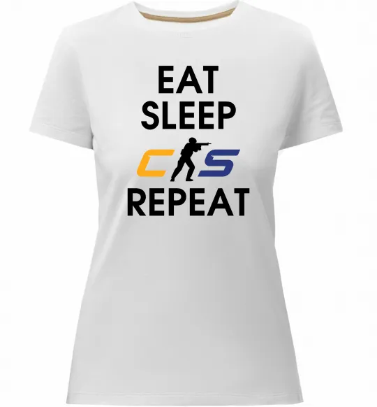 Женская премиум футболка Eat sleep CS repeat Белый фото