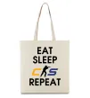 Эко-сумка Eat sleep CS repeat Бежевый фото