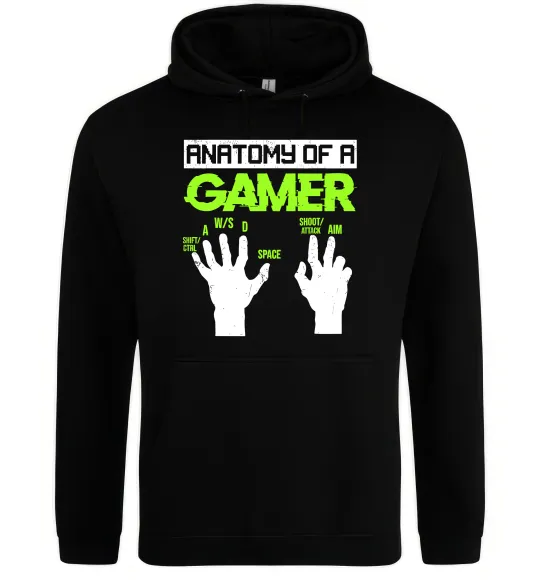 Мужская толстовка (худи) Anatomy of gamer Черный фото