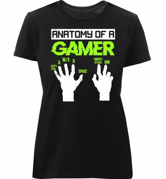 Женская премиум футболка Anatomy of gamer Черный фото