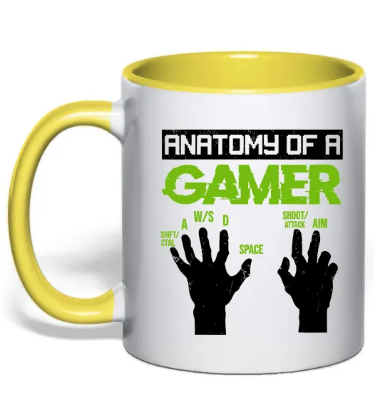 Чашка с цветной ручкой Anatomy of gamer Лимонный фото