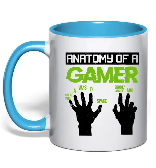 Чашка с цветной ручкой Anatomy of gamer Голубой фото