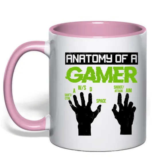 Чашка с цветной ручкой Anatomy of gamer Нежно розовый фото
