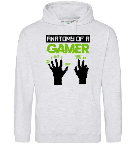 Мужская толстовка (худи) Anatomy of gamer Серый меланж фото