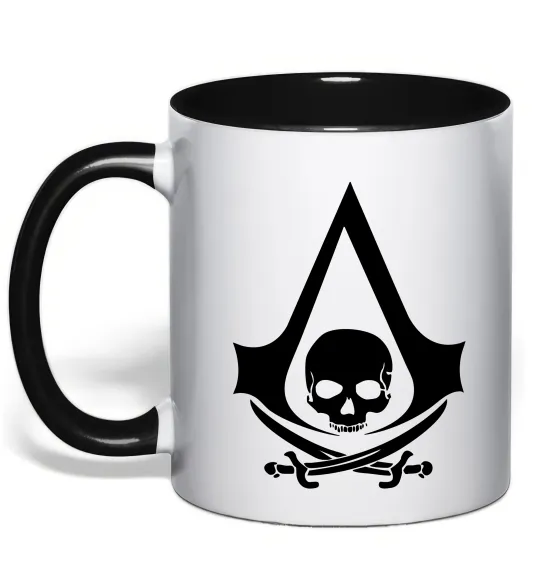 Чашка з кольоровою ручкою Assassins Creed Black flag Чорний фото