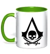 Чашка з кольоровою ручкою Assassins Creed Black flag Лаймовий фото