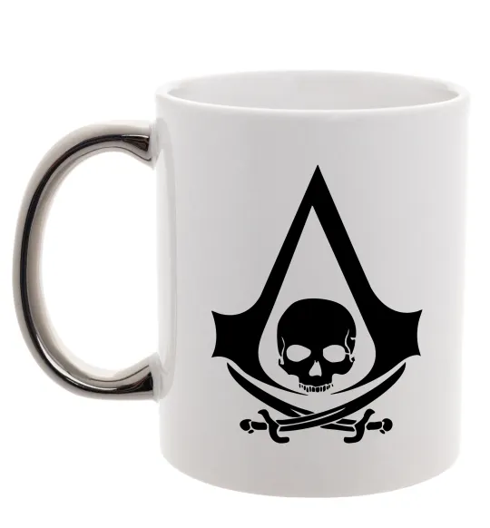 Чашка з кольоровою ручкою Assassins Creed Black flag Срібло фото