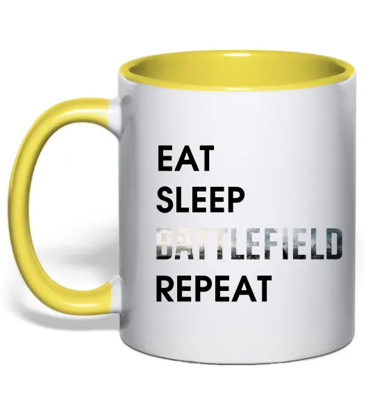 Чашка з кольоровою ручкою Eat sleep battlefield Лимонний фото