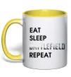 Чашка з кольоровою ручкою Eat sleep battlefield Лимонний фото