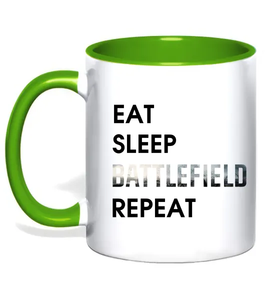Чашка з кольоровою ручкою Eat sleep battlefield Лаймовий фото