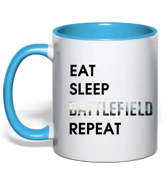Чашка з кольоровою ручкою Eat sleep battlefield Блакитний фото