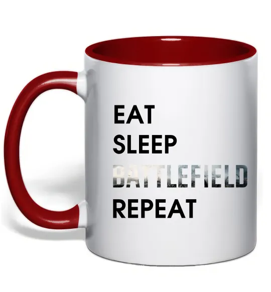 Чашка з кольоровою ручкою Eat sleep battlefield Червоний фото