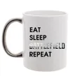 Чашка з кольоровою ручкою Eat sleep battlefield Срібло фото