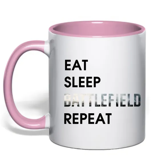 Чашка з кольоровою ручкою Eat sleep battlefield Ніжно рожевий фото