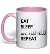 Чашка з кольоровою ручкою Eat sleep battlefield Ніжно рожевий фото