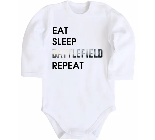 Детский боди Eat sleep battlefield Белый фото