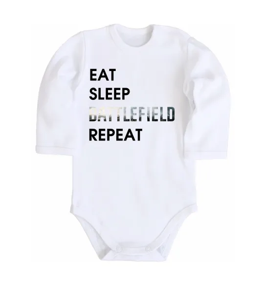 Дитячий бодік Eat sleep battlefield Білий фото