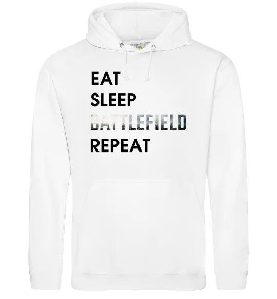 Чоловіча толстовка (худі) Eat sleep battlefield Білий фото