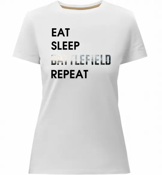 Женская премиум футболка Eat sleep battlefield Белый фото