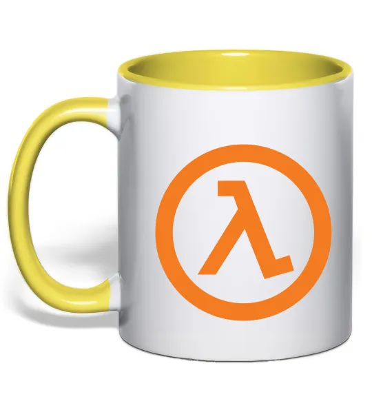 Чашка с цветной ручкой Half life logo Лимонный фото