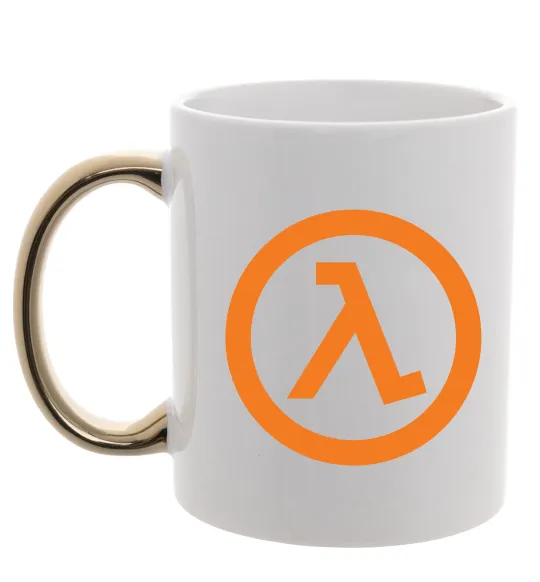 Чашка с цветной ручкой Half life logo Золото фото